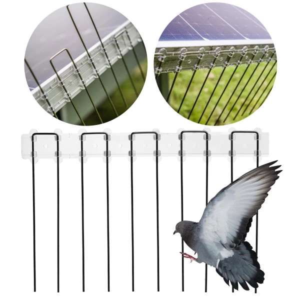 Kolce przeciw ptakom na fotowoltaike, zabezpieczające baterie słoneczne białe