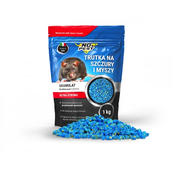 Trutka na szczury, myszy, gryzonie No Pest® brodifakum niebieski granulat, pellet 1kg