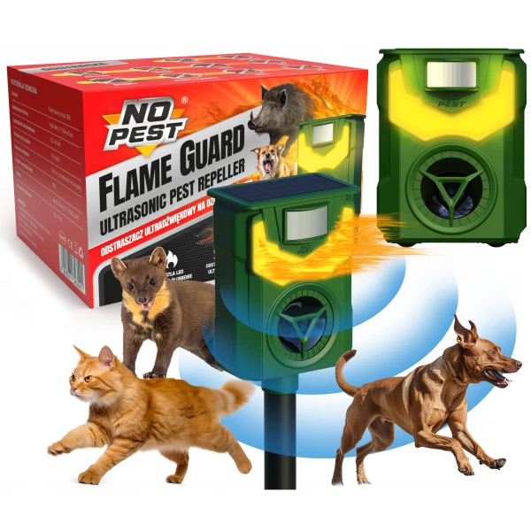 Ultradźwiękowy odstraszacz kotów, psów No Pest® Flame Guard