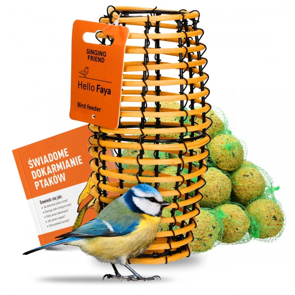 Nowoczesny karmnik dla ptaków wiklinowy Faya na kule tłuszczowe, orzechy